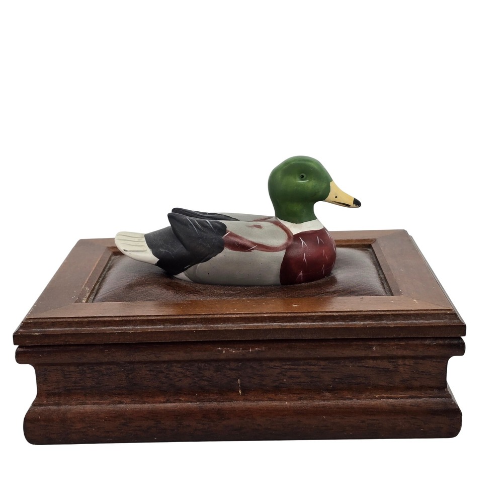 Vintage Wooden Mallard Duck Valet Trinket Box Rustic Cabin Decor Jewelry Case